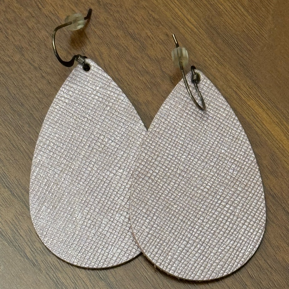 Pink Velvet Leather Teardrop Earrings